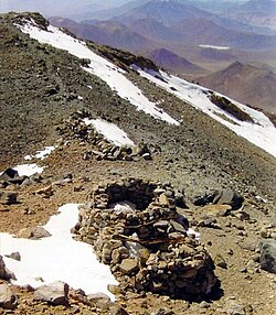An archaeological site at the top of Llullaillaco