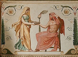 Rhea giving the rock to Cronus, 19th-century painted frieze by Karl Friedrich Schinkel.