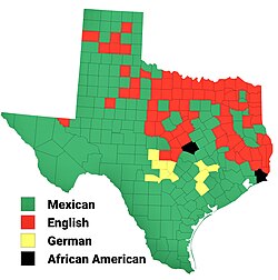 Largest alone or in any combination ethnic origin by county in Texas, per the 2020 census[216]