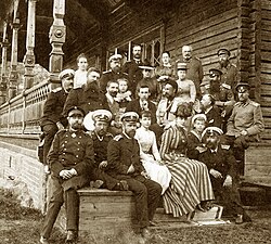 Emperor Alexander III and Empress Maria Feodorovna in the family circle on the porch of their home at Langinkoski in Kotka, Finland