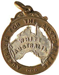 This badge from 1910 was produced by the Australian Natives' Association, comprising Australian-born whites.[241][242]