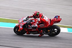 Francesco Bagnaia, riding a Ducati Desmosedici, at Sepang (2025)