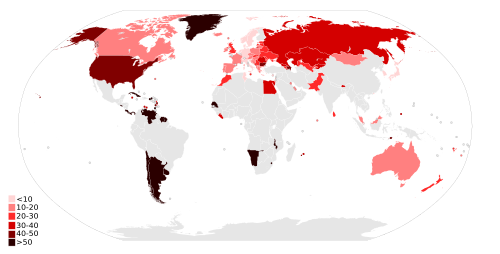 Teenage birth rate per 1,000 females aged 15–19, 2000–2009[16]