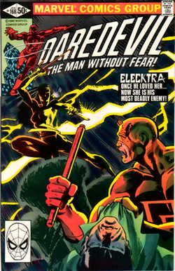 Daredevil #168 (Jan. 1981), Elektra's debut. Cover art by Miller and Klaus Janson