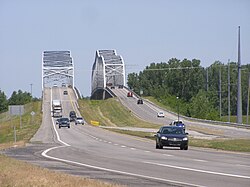 The Liberty Bend Bridge carries Missouri Route 291 across the Missouri River.