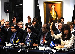 The OAS's Extraordinary Assembly voted to suspend Honduras on 5 July 2009, during the 2009 Honduran constitutional crisis.