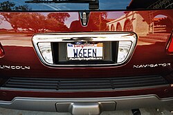 All U.S. states issue call sign license plates upon request for motor vehicles owned by amateur radio operators; this road vehicle is from California.
