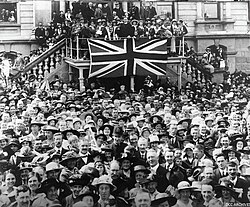 Residents of Dunedin celebrate the news of the Armistice of 11 November 1918.