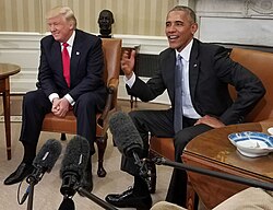 President Barack Obama with President-elect Donald Trump after the latter's first election victory in November 2016