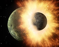Artist's conception of the giant impact thought to have formed the Moon