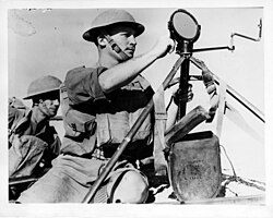 British Army troops training with a heliograph during the Second World War in North Africa, Egypt, June 1940