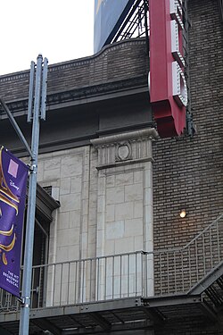 View of a pilaster near the top of the facade