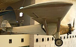 The Spirit of St. Louis, flown by aviator Charles Lindbergh in 1927 on the first solo nonstop transatlantic flight