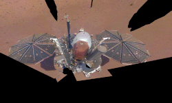 The InSight lander at its mission start and end having been covered by Martian dust eventually rendering it inoperable