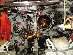 The forward torpedo tubes in HMS Ocelot
