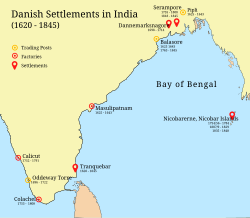Map of Danish Settlements in India (1620 - 1845).