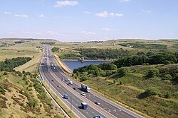 The M62 passes Scammonden Reservoir in West Yorkshire