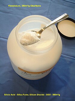 Manufactured fumed silica with maximum surface area of 380 m2/g