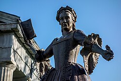 Bronze sculpture of Mercy Otis Warren stands in front of the Barnstable County Courthouse