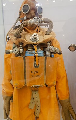 A submarine escape suit with rebreather