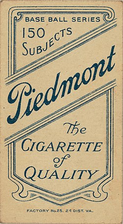 Tobacco advertising on the back of an American baseball card c. 1910