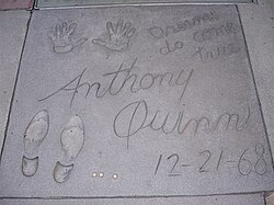 Quinn's hand and footprints outside the Grauman's Chinese Theatre