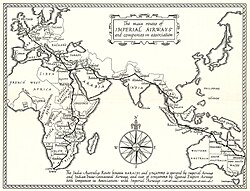 April 1935 map showing Imperial Airways' routes from the UK to Australia and South Africa