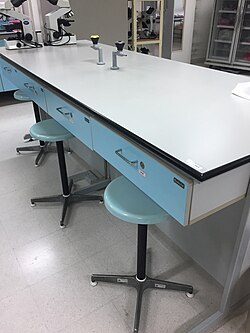 A lab countertop with drawers