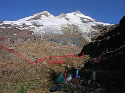 The Boulder Glacier retreated 450 m (1,480 ft) from 1987 to 2003.