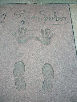 Spielberg's shoeprints and handprints in front of the Grauman's Chinese Theatre