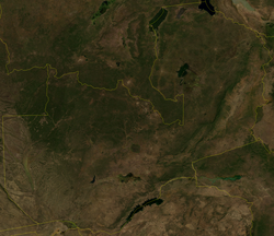 An enlargeable satellite image of Zambia