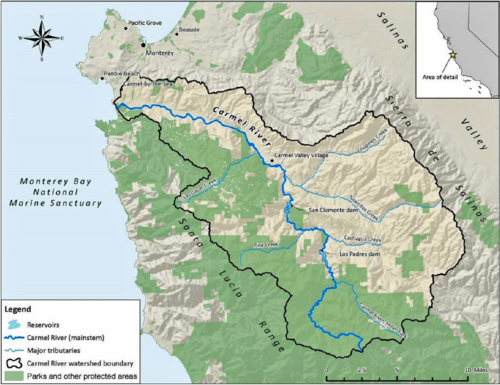 Carmel River Watershed Map with major tributaries, National Marine Fisheries Service 2013