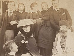 Duckworth/Stephen Family c. 1892. Back row: Gerald Duckworth, Virginia, Thoby and Vanessa Stephen, George Duckworth. Front row: Adrian, Julia, Leslie Stephen.
