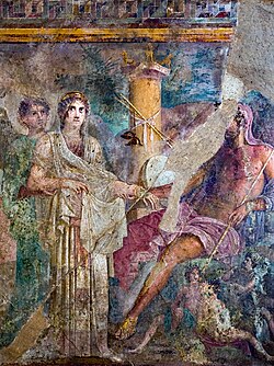 Wedding of Jupiter King of the Gods, and Juno, Queen of Heaven and goddess of marriage, and women. Fresco in Pompeii