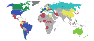 Map of best finishes per team. Defunct countries are denoted by circles.