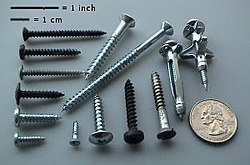 An assortment of screws, and a US quarter for size comparison
