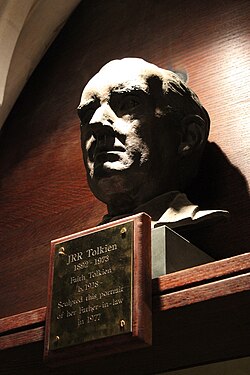 Bust of Tolkien in the chapel of Exeter College, Oxford