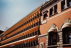 The facade of the Ministry of Culture and parts of the Supreme Court in Oslo
