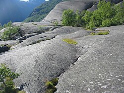 Glacially abraded rocks in western Norway near Jostedalsbreen generation