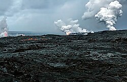 Lava enters the Pacific at the Big Island of Hawaii.