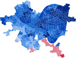 2020 presidential election by precinct Biden: 40–50% 50–60% 60–70% 70–80% 80–90% 90–100%Trump: 50–60% 60–70%