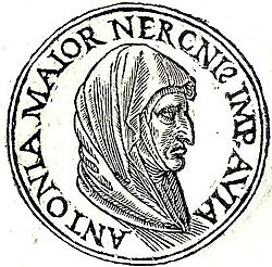 Antonia from Promptuarii Iconum Insigniorum; the inscription means: "Antonia Major, Emperor Nero's grandmother"