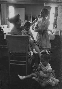 Garland backstage with her three children
