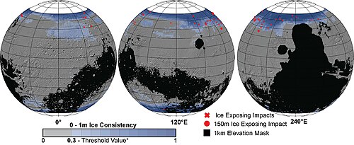 Mars contains water, though mostly as dust covered polar layers of ice, as mapped in this image.