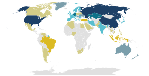 Map showing countries with spaceflight capability Countries with independently developed human spaceflight programs Countries that have operated at least one human spaceflight program, if not independently Countries seeking to develop a human spaceflight program but also have developed or currently own a launch vehicle Countries who operate a launch vehicle and a satellite but currently have no plans to develop a crewed space vehicle Countries seeking to develop a launch vehicle Countries who operate an orbiting satellite but do not own a launch vehicle or have plans to produce one Countries who have a launch vehicle but do not currently operate a satellite