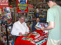 Shooter and Dennis Calero at a signing for Dark Horse's Doctor Solar, Man of the Atom at Midtown Comics Times Square, July 17, 2010