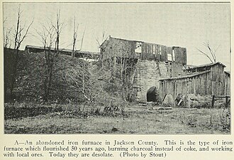 Charcoal burning iron blast furnace in Jackson County, Ohio, 1923