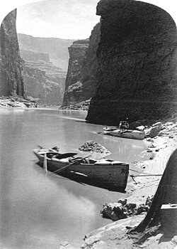 Noon rest in Marble Canyon, second Powell Expedition, 1872