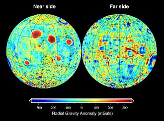 Rad gravity anomaly at the surface of the Moon in mGal