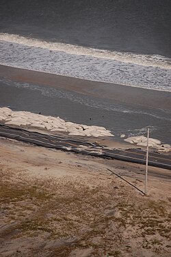 Sandbagged beach at the site of Hurricane Sandy.
